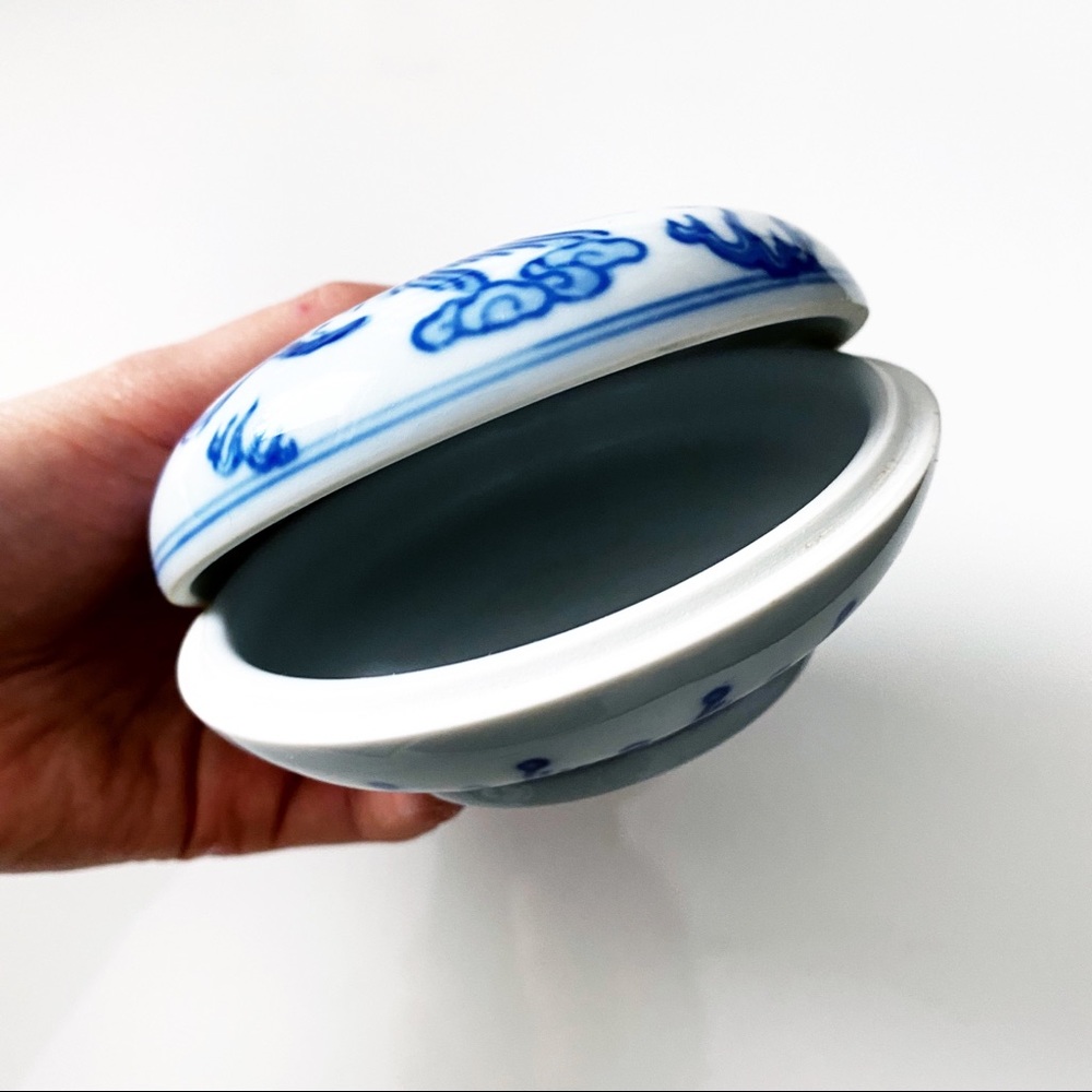 VTG Blue White Chinese Porcelain Dish Lid Dragon - Picture 5 of 7